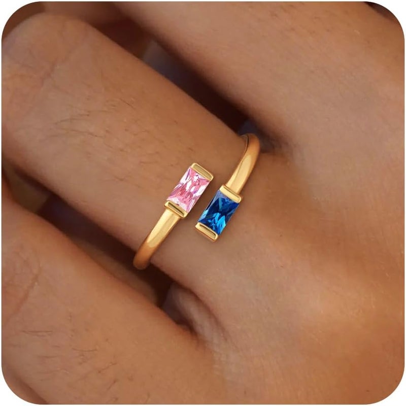Honsny Gold Birthstone Rings for Women Non Tarnish 14K Gold Plated Adjustable Emerald Ring Cubic Zirconia Gemstone Promise Ring for Her Engagement Personalized Waterproof Jewelry Gifts for Birthday - Image 1